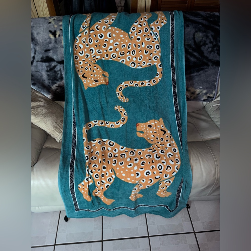 Teal Beach Towels with Leopard Design